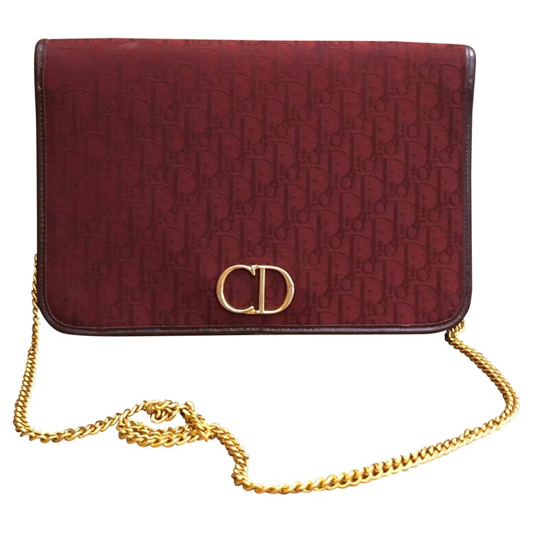 1980s Christian Dior Burgundy Trotter Jacquard Chain Shoulder Bag at 1stDibs