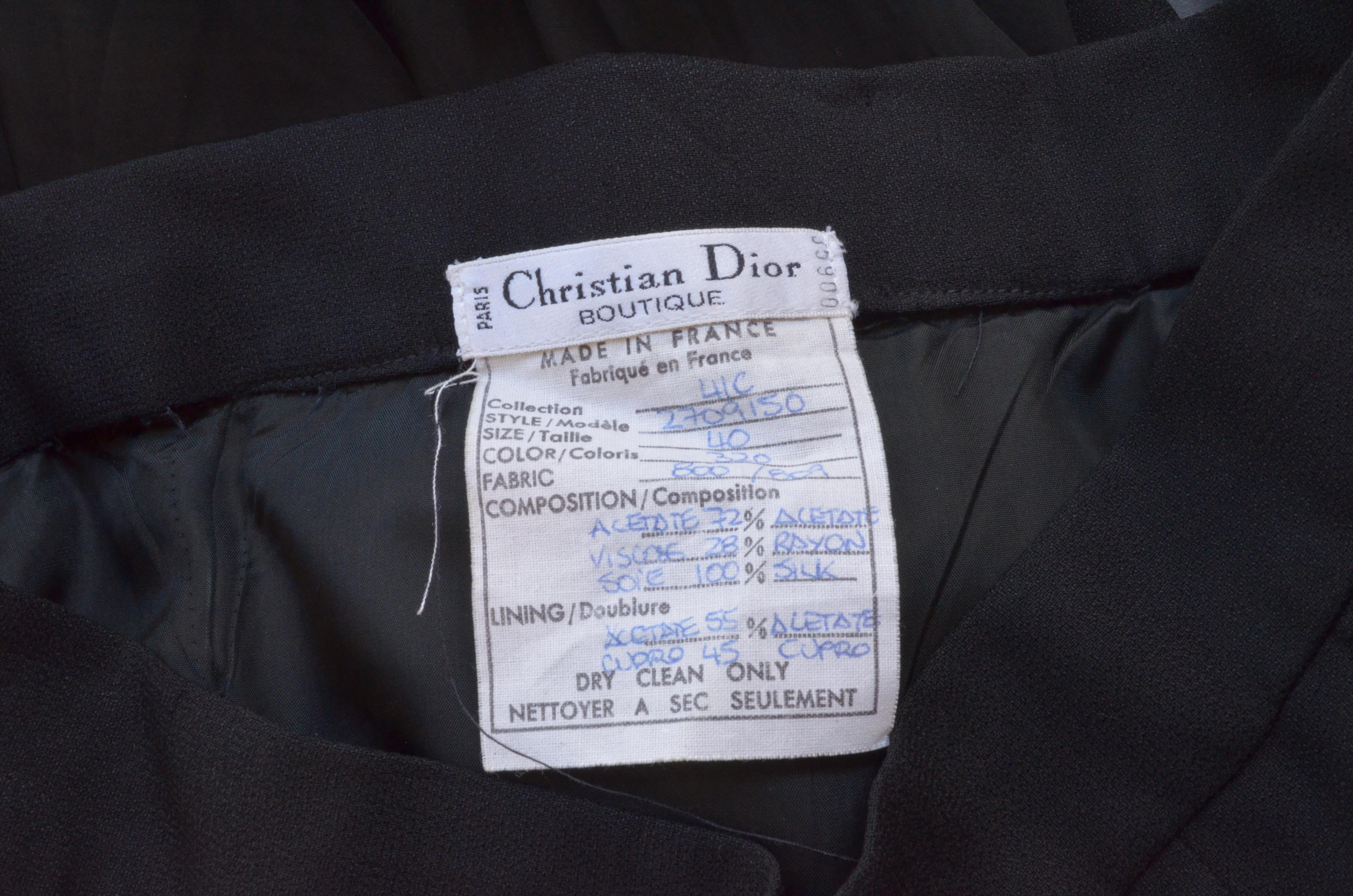 Black 1980's Christian Dior Chiffon Skirt Suit Numbered Collection 41C For Sale