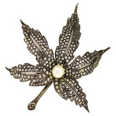 1980s Christian Dior Crystals and Pearl Leaf Brooch
