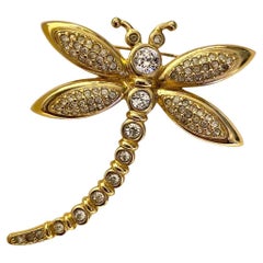 Vintage 1980s Christian Dior Dragonfly Crystal Gold Tone Brooch