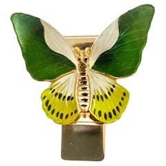 1980s  Christian Dior Enameled Butterfly Money Clip Brooch