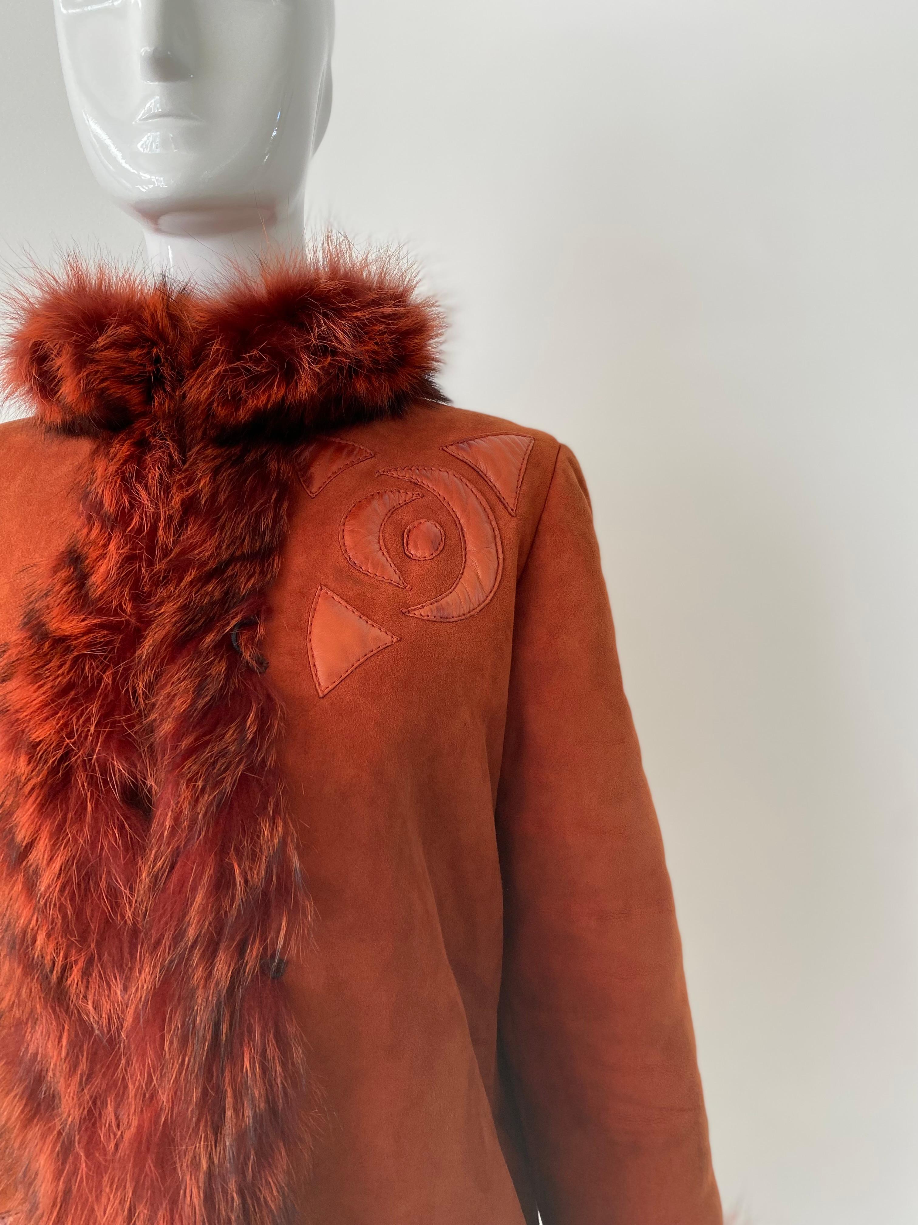 1980s Christian Dior Fourrers Red Suede Leather Fur Shearling Coat In Fair Condition For Sale In Miami, FL