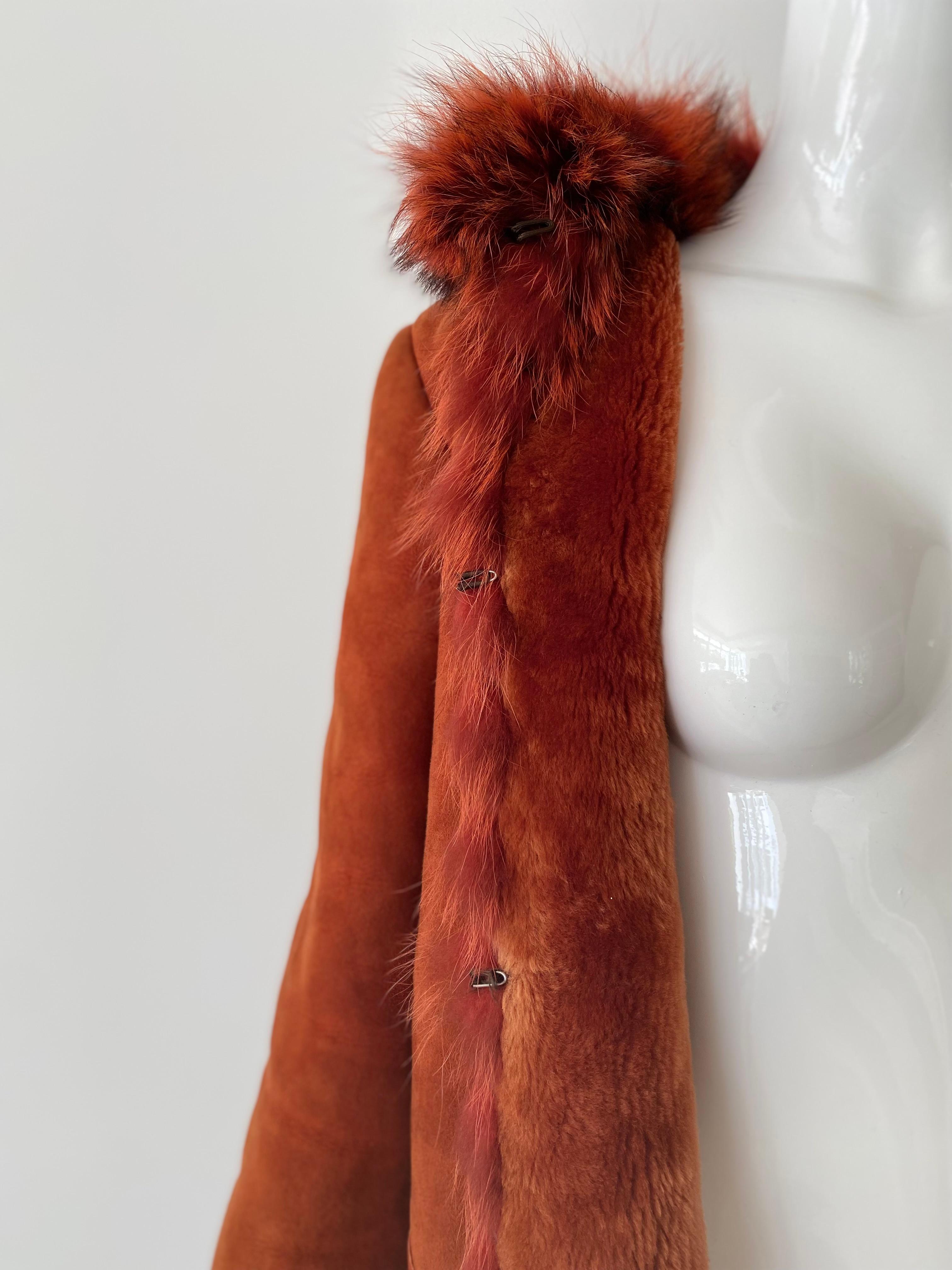 1980s Christian Dior Fourrers Red Suede Leather Fur Shearling Coat For Sale 1