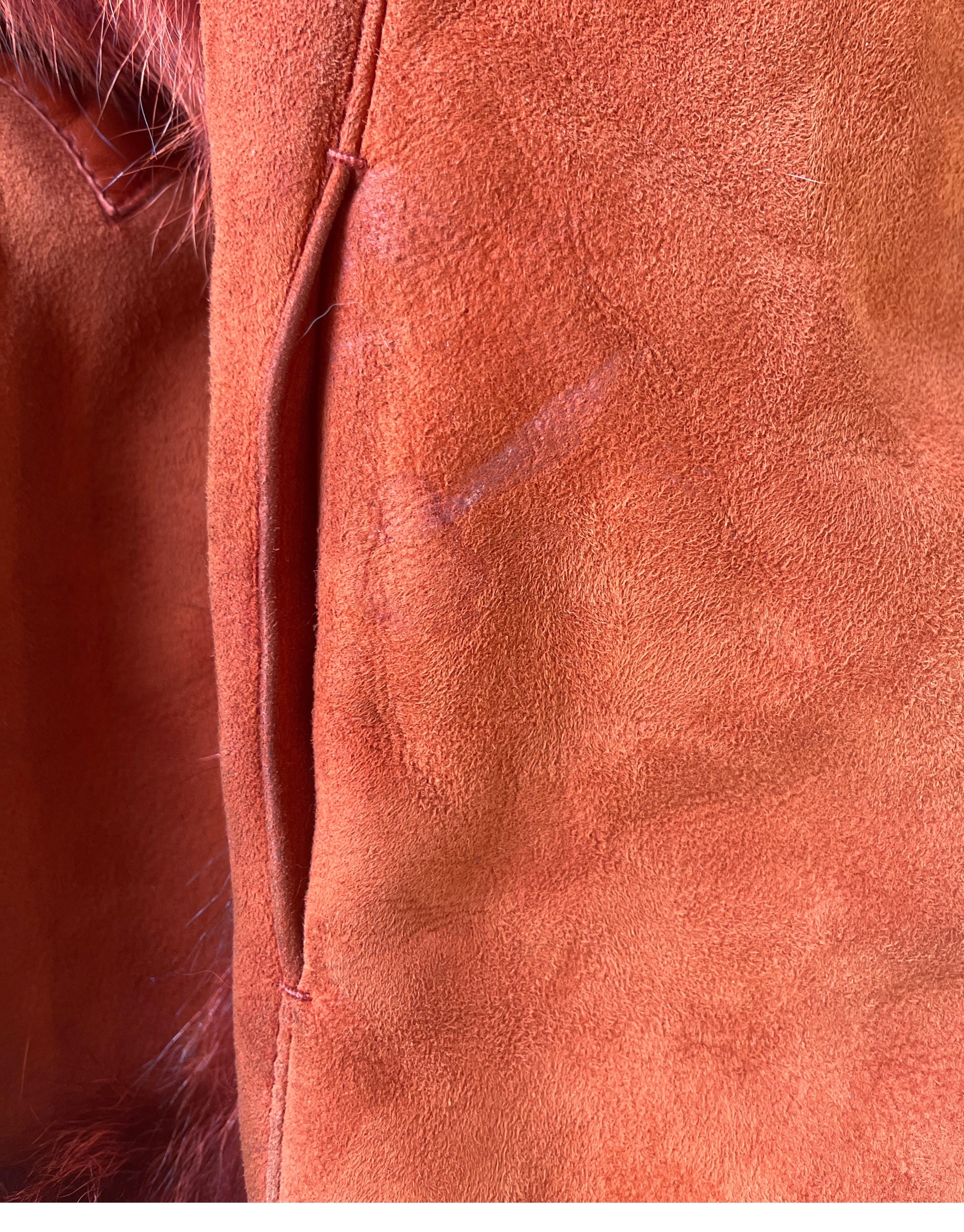 1980s Christian Dior Fourrers Red Suede Leather Fur Shearling Coat For Sale 3