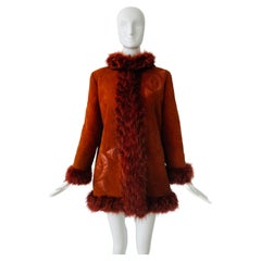 Used 1980s Christian Dior Fourrers Red Suede Leather Fur Shearling Coat