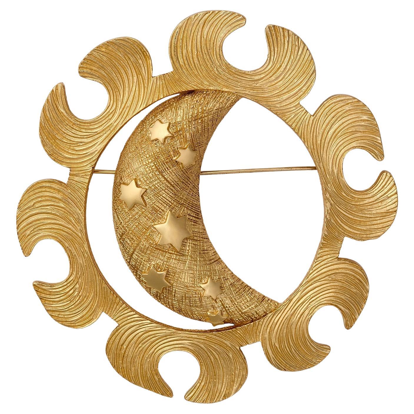 1980s Christian Dior Giant Celestial Sun Moon and Stars Brooch