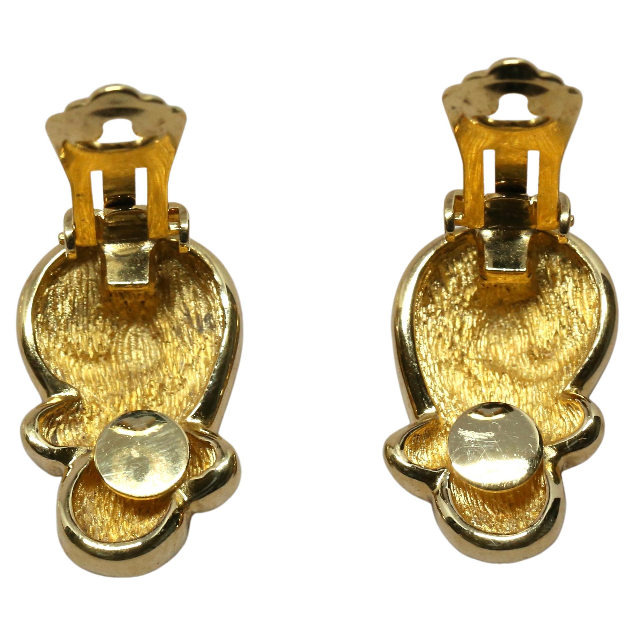 Women's 1980's CHRISTIAN DIOR gilt earrings with enamel For Sale