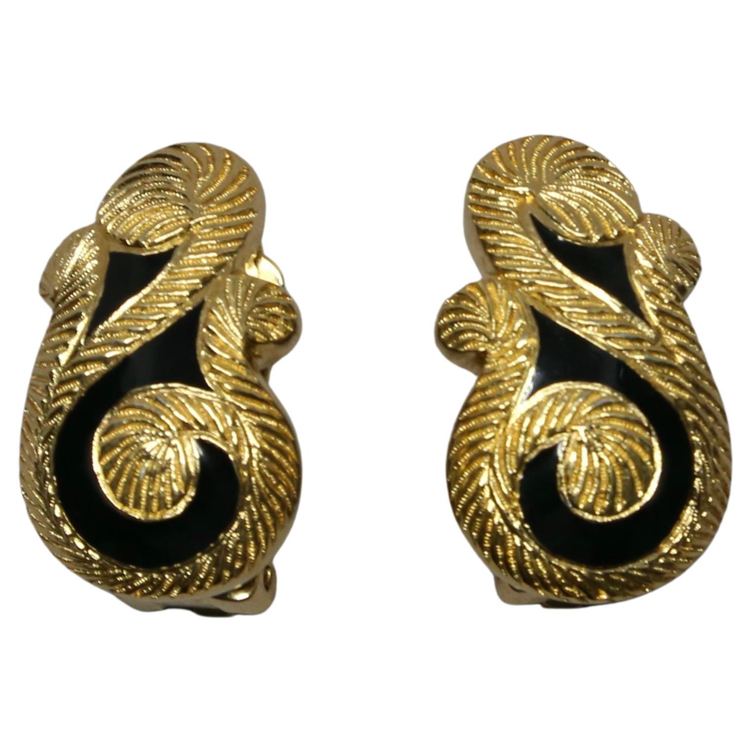 1980's CHRISTIAN DIOR gilt earrings with enamel For Sale