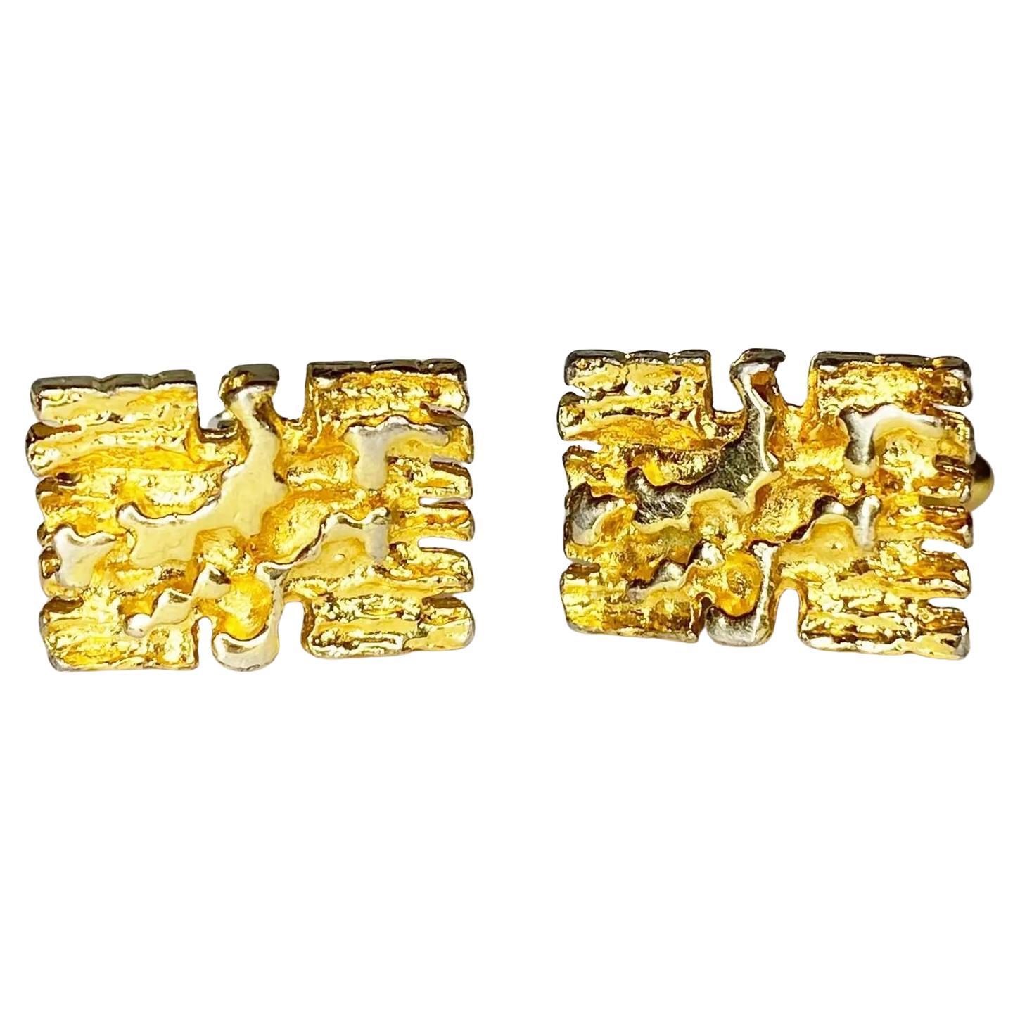 1980 Christian Dior Gold Gold Tone Brutalist Nugget Cufflinks