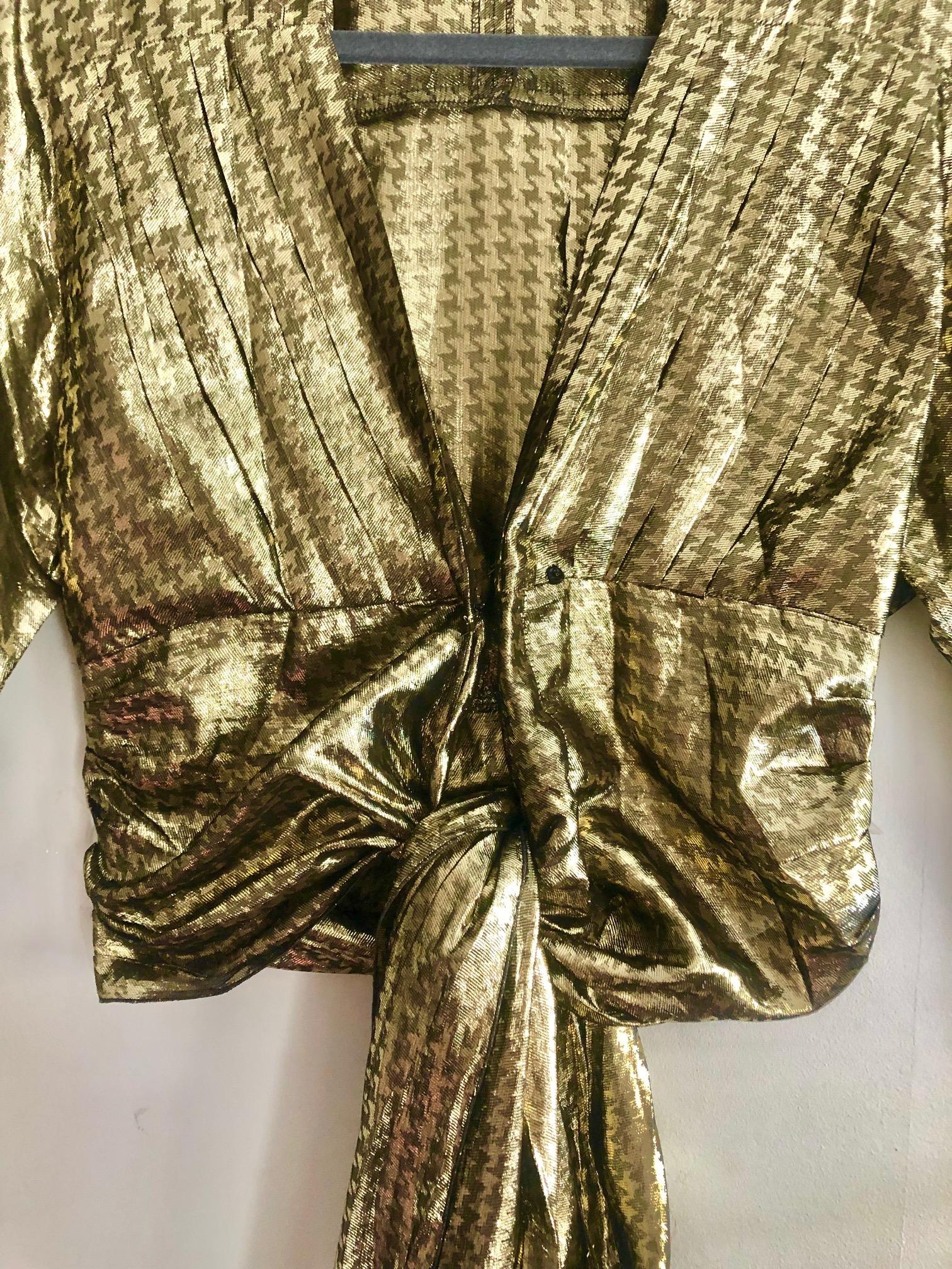 1980s Christian Dior gold houndstooth cocktail blouse top In Good Condition In London, GB