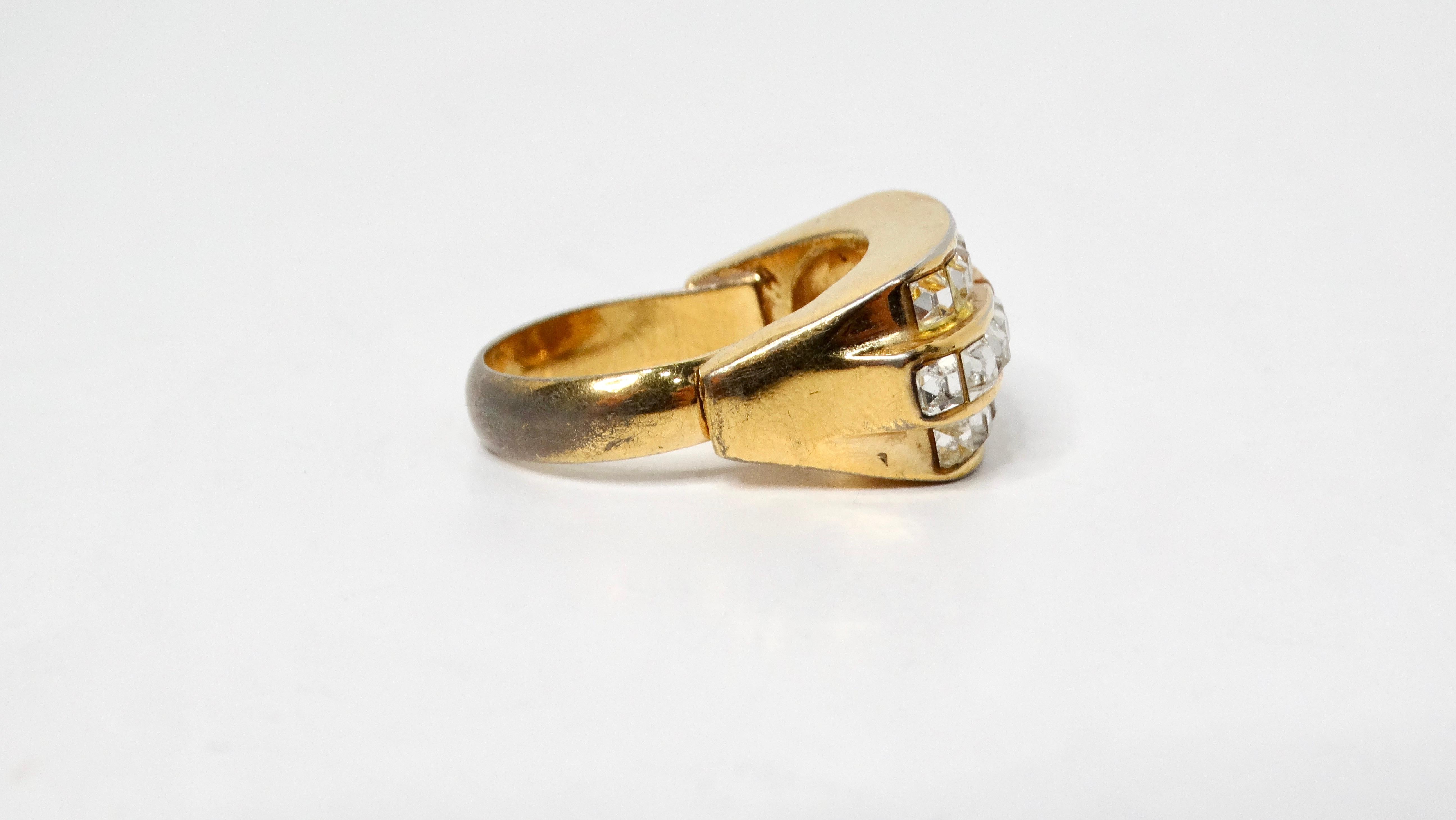 Anello da cocktail a 3 file placcato oro di Christian Dior degli anni '80 In condizioni discrete in vendita a Scottsdale, AZ