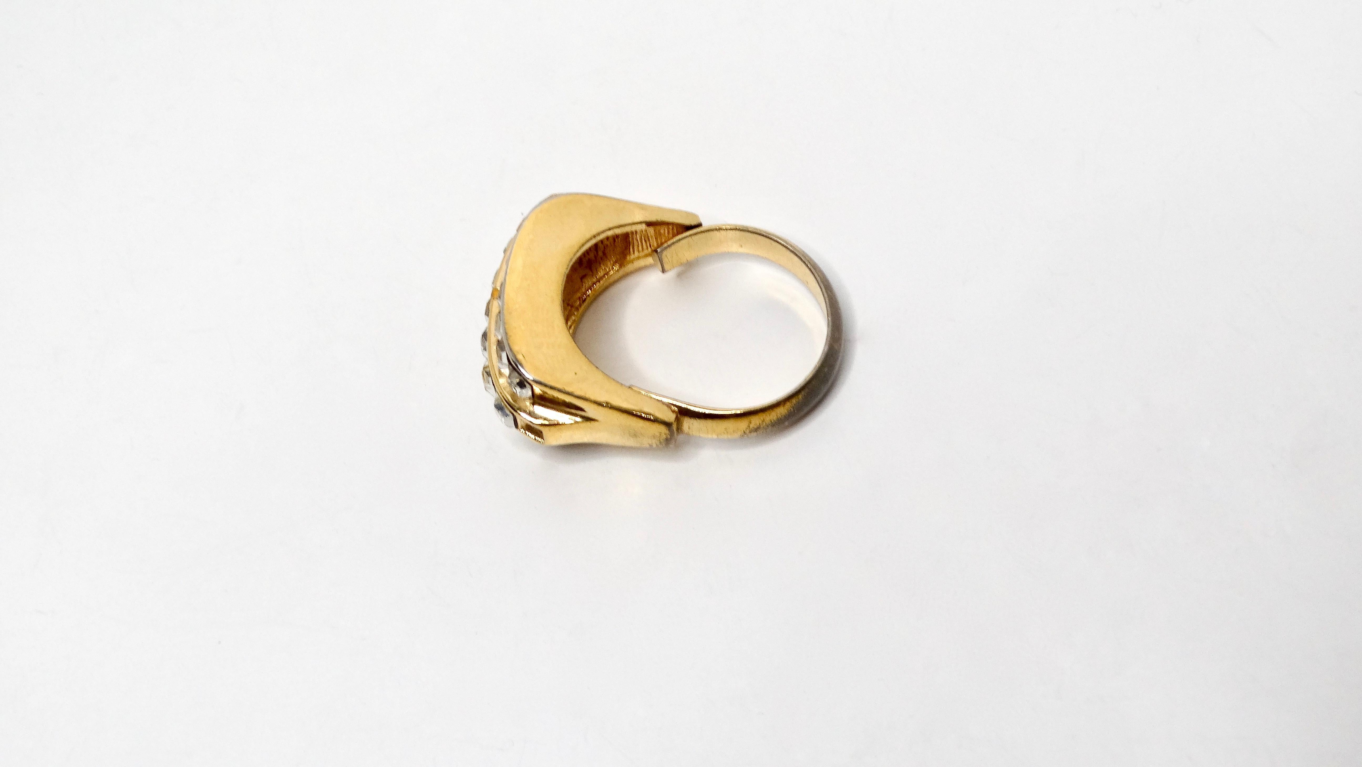 Donna Anello da cocktail a 3 file placcato oro di Christian Dior degli anni '80 in vendita