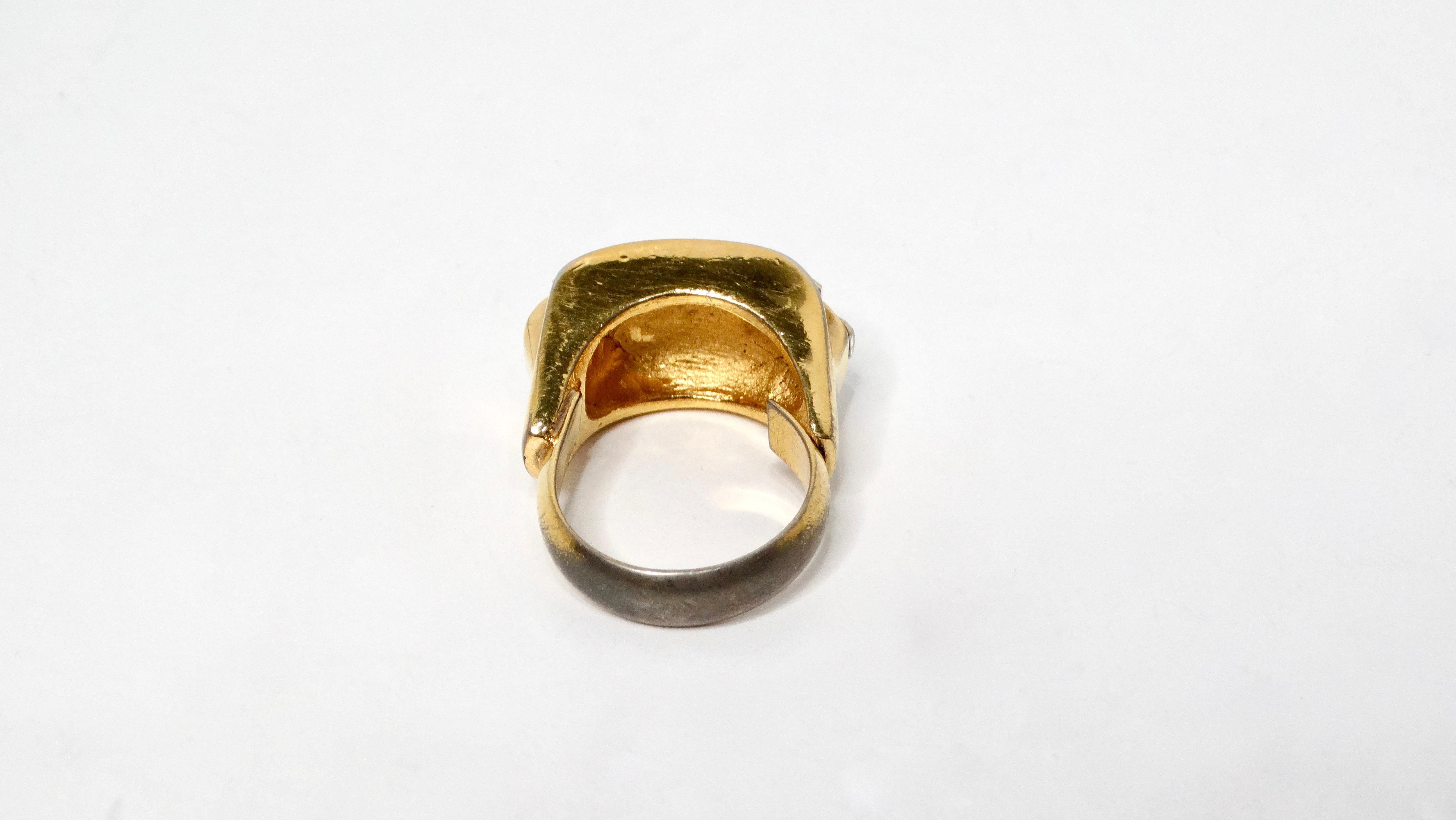 Anello da cocktail a 3 file placcato oro di Christian Dior degli anni '80 in vendita 1