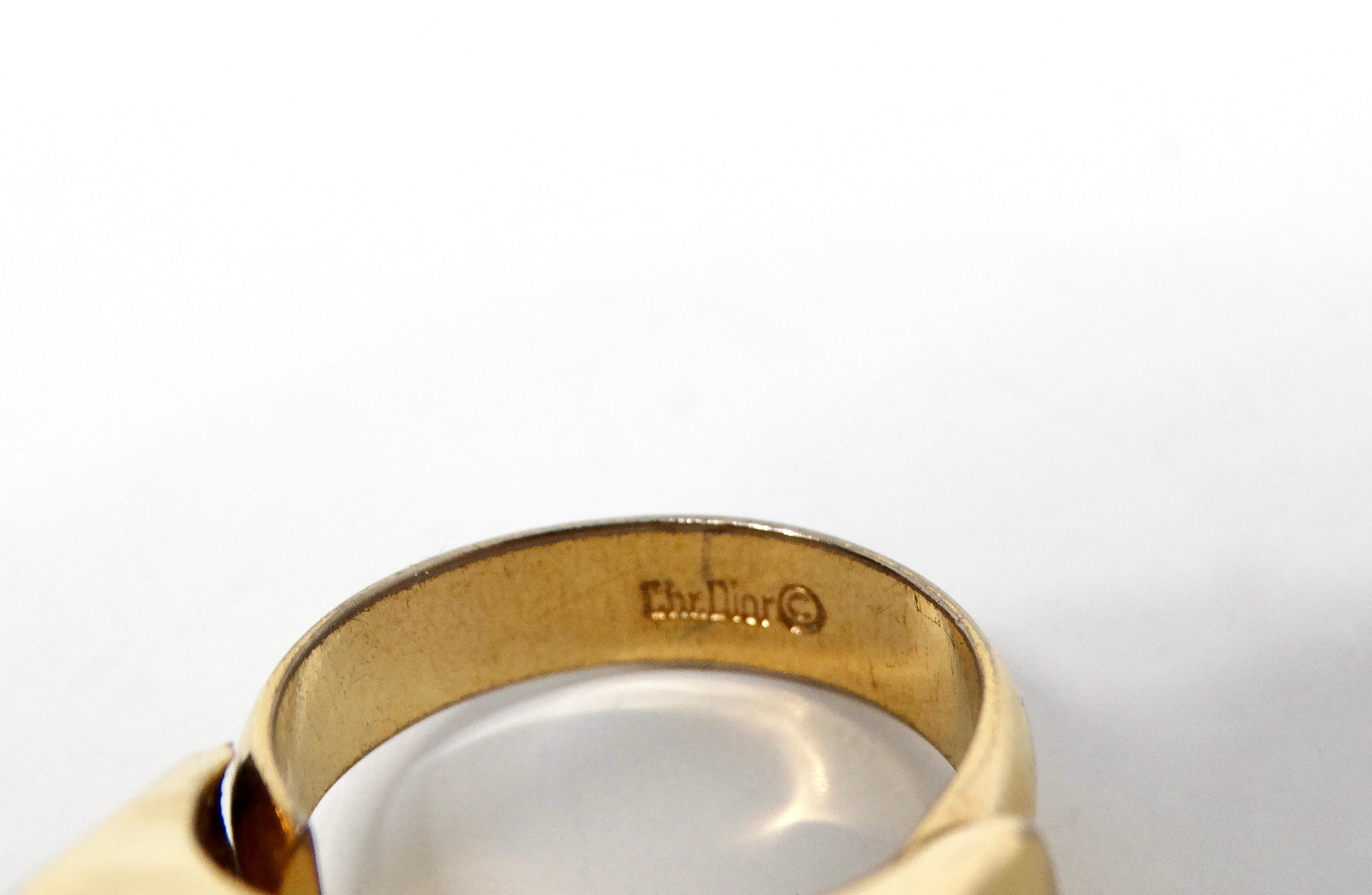 Anello da cocktail a 3 file placcato oro di Christian Dior degli anni '80 in vendita 2
