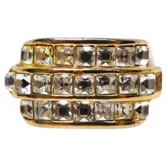 Vintage 1980s Christian Dior Gold Plated 3-Row Cocktail Ring