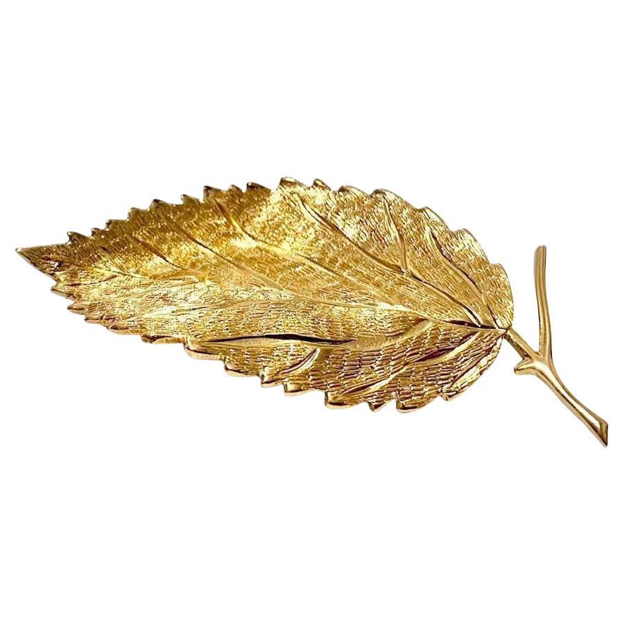 1980s Christian Dior Gold-Plated Leaf Brooch For Sale