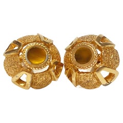 Vintage 1980s Christian Dior Gold Plated Tiger's Eye Cufflinks