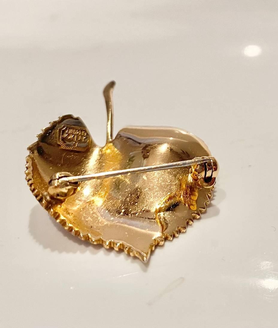 1980s Christian Dior Gold Tone Leaf Shaped Brooch with Pearl  2