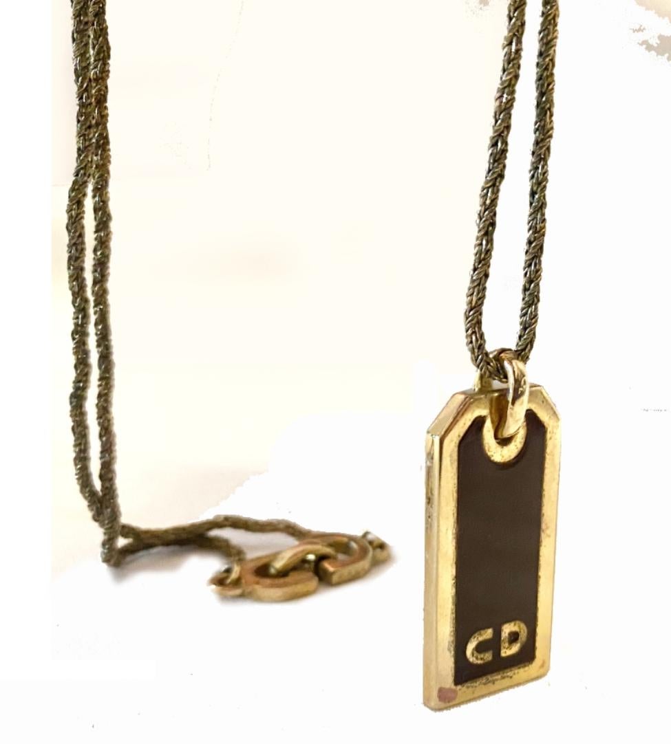 1980s Christian Dior Enameled Logo Pendant Necklace In Good Condition For Sale In London, GB