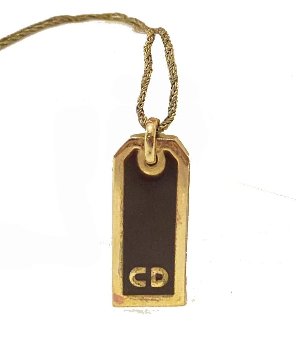 Women's or Men's 1980s Christian Dior Enameled Logo Pendant Necklace For Sale