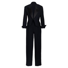Vintage 1980's Christian Dior Haute Couture Black Smoking Suit with Silk-Satin Details