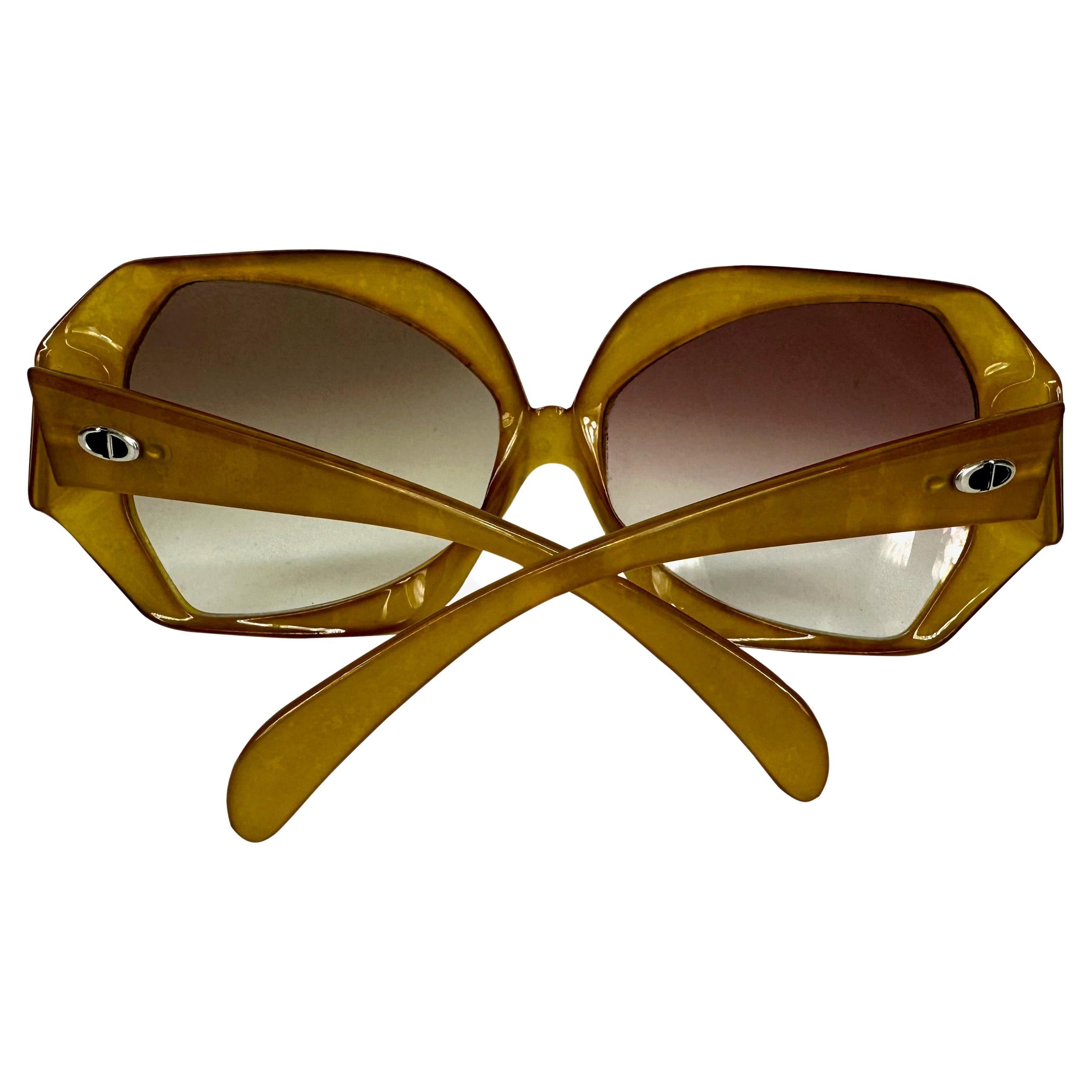 Women's or Men's 1980s Christian Dior Honey Geometric Oversized CD Sunglasses  For Sale