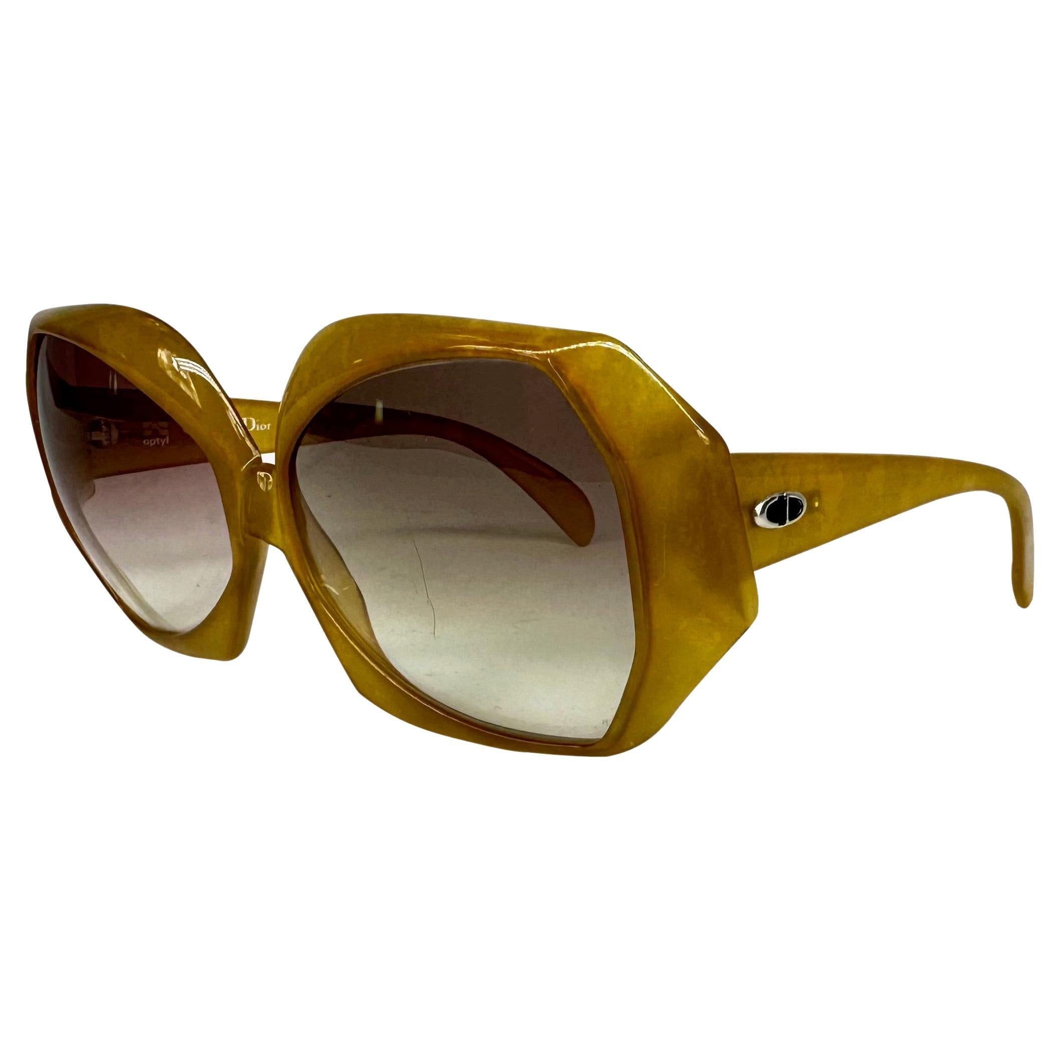 1980s Christian Dior Honey Geometric Oversized CD Sunglasses  For Sale