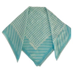1980s Christian Dior Houndstooth Teal Turquoise Silk Scarf