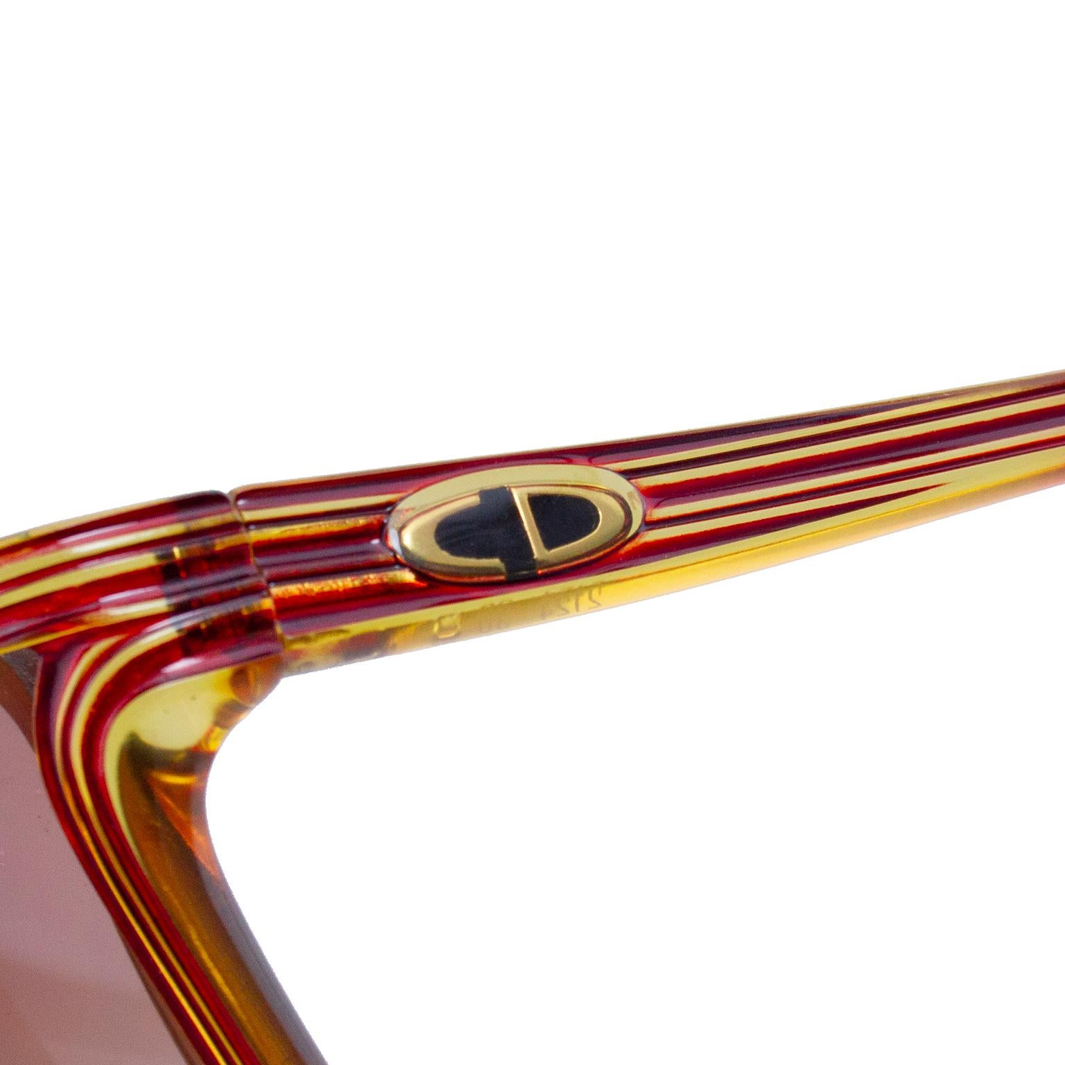Women's or Men's 1980s Christian Dior Large Red and Gold Sunglasses  For Sale