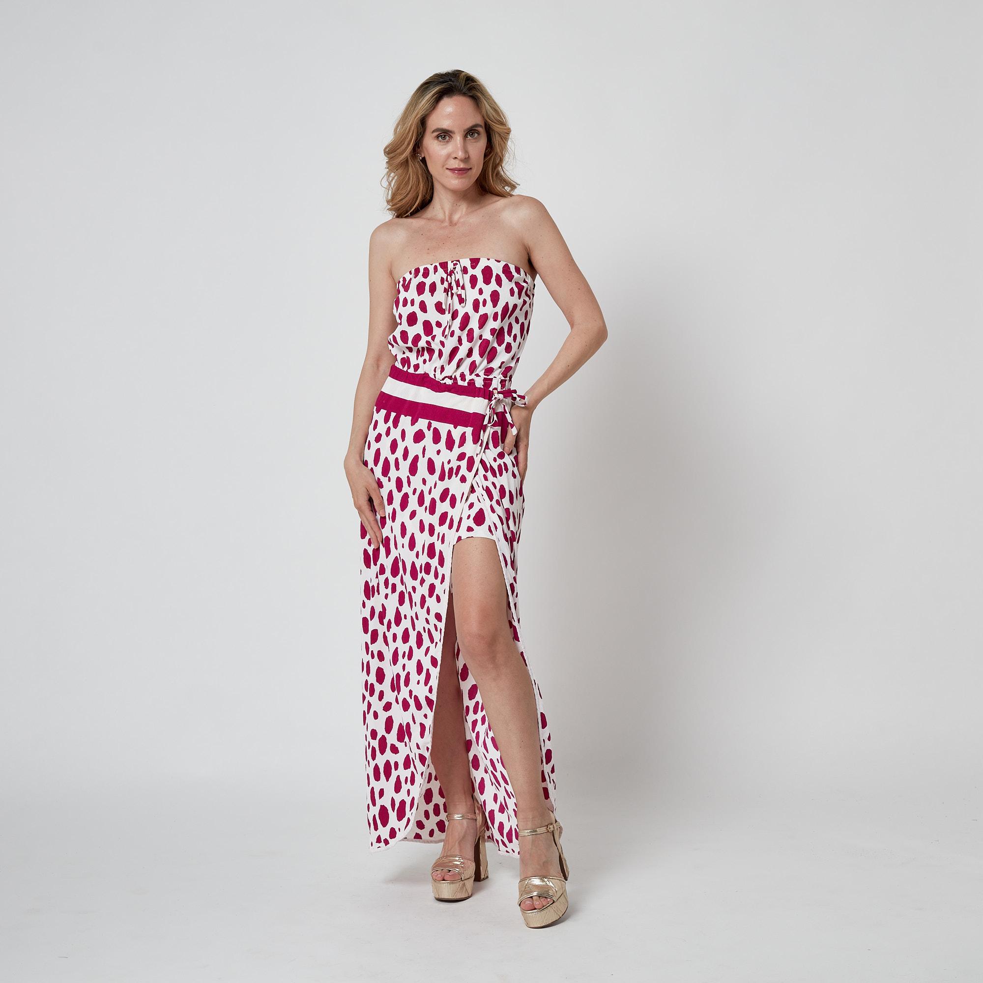 1980 Christian Dior Ensemble de plage 3 pièces à pois magenta et White en vente 3