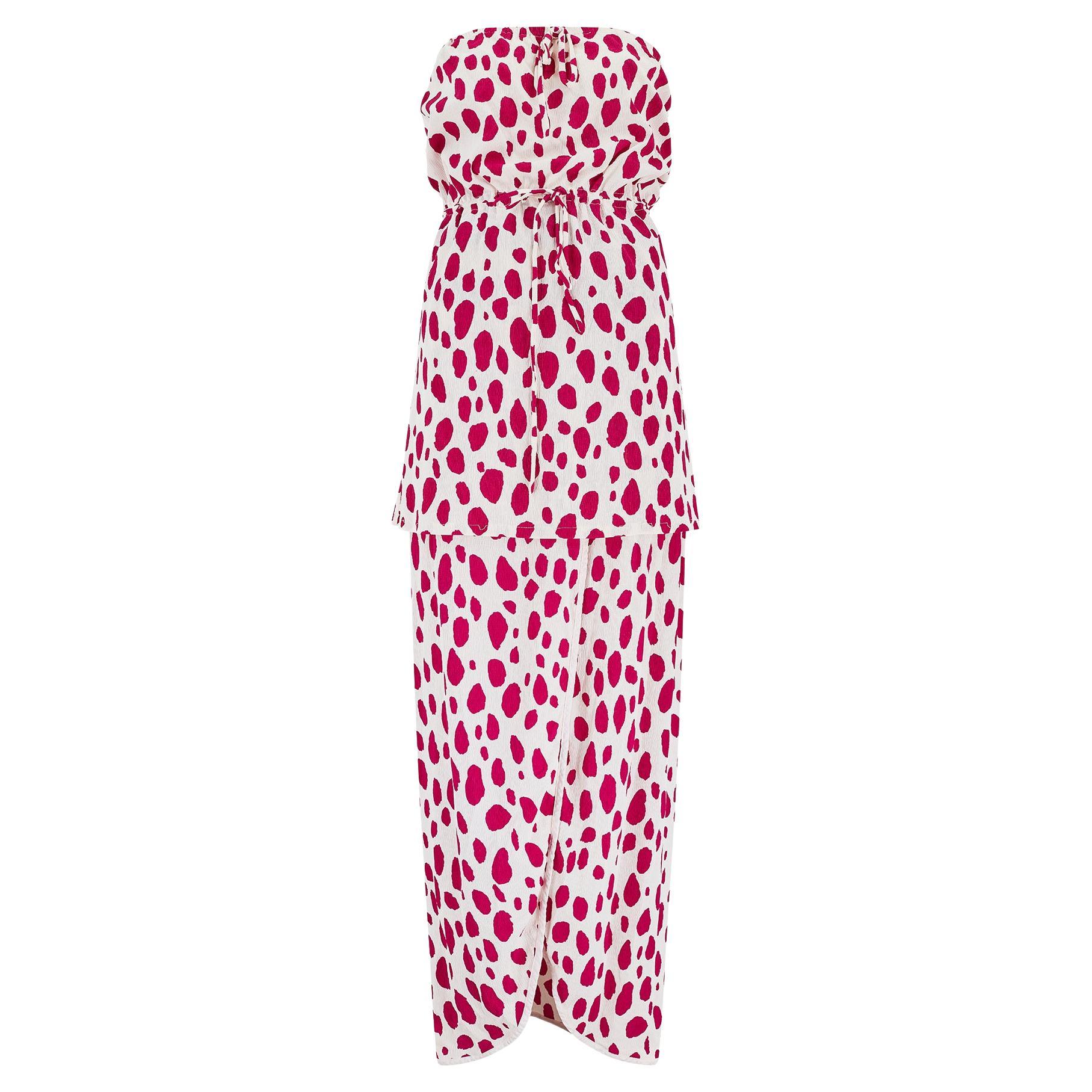 1980 Christian Dior Ensemble de plage 3 pièces à pois magenta et White en vente