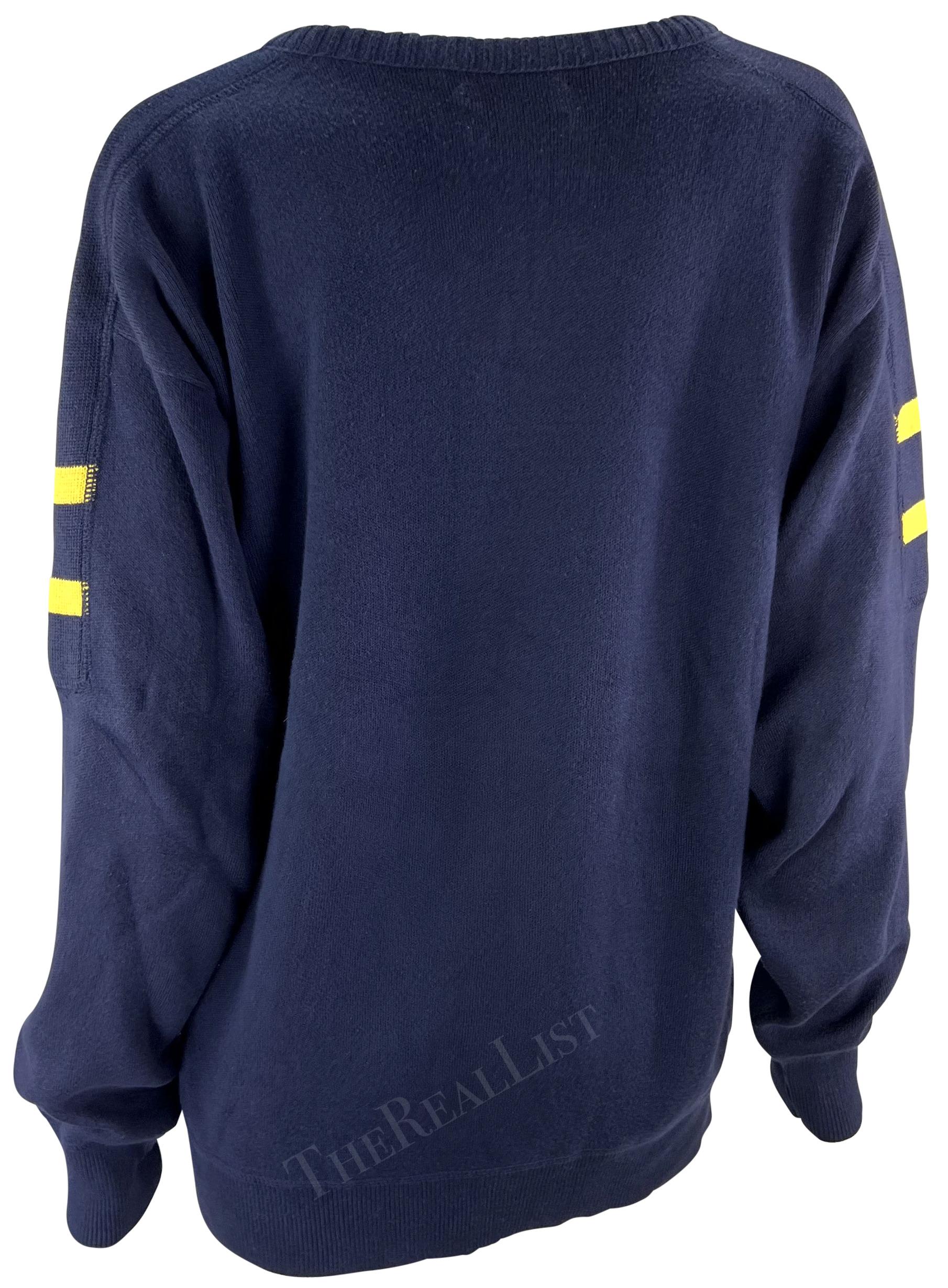 Men's 1980s Christian Dior Mens Navy Nautical Logo Oversized Knit Crew Neck Sweater For Sale