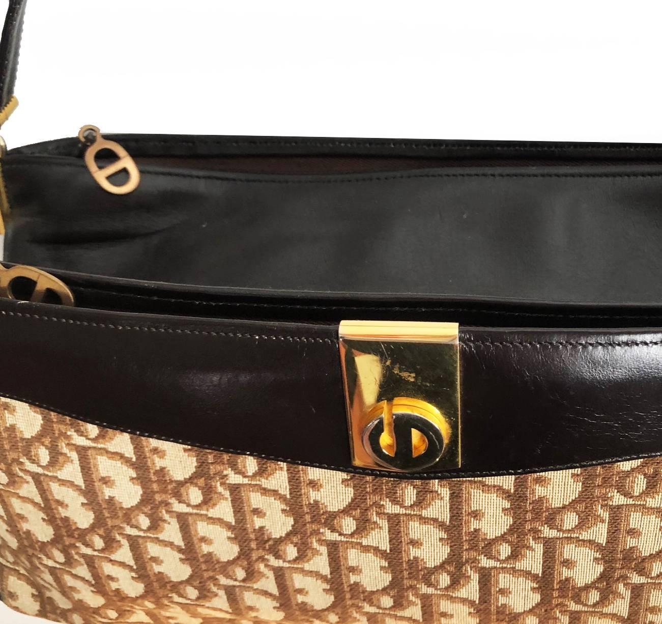 Women's 1980s Christian Dior Monogram Beige brown Logo Shoulder Bag 