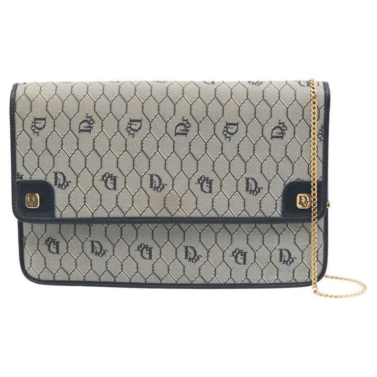 1980s Christian Dior Navy Honeycomb Navy Shoulder Bag For Sale at