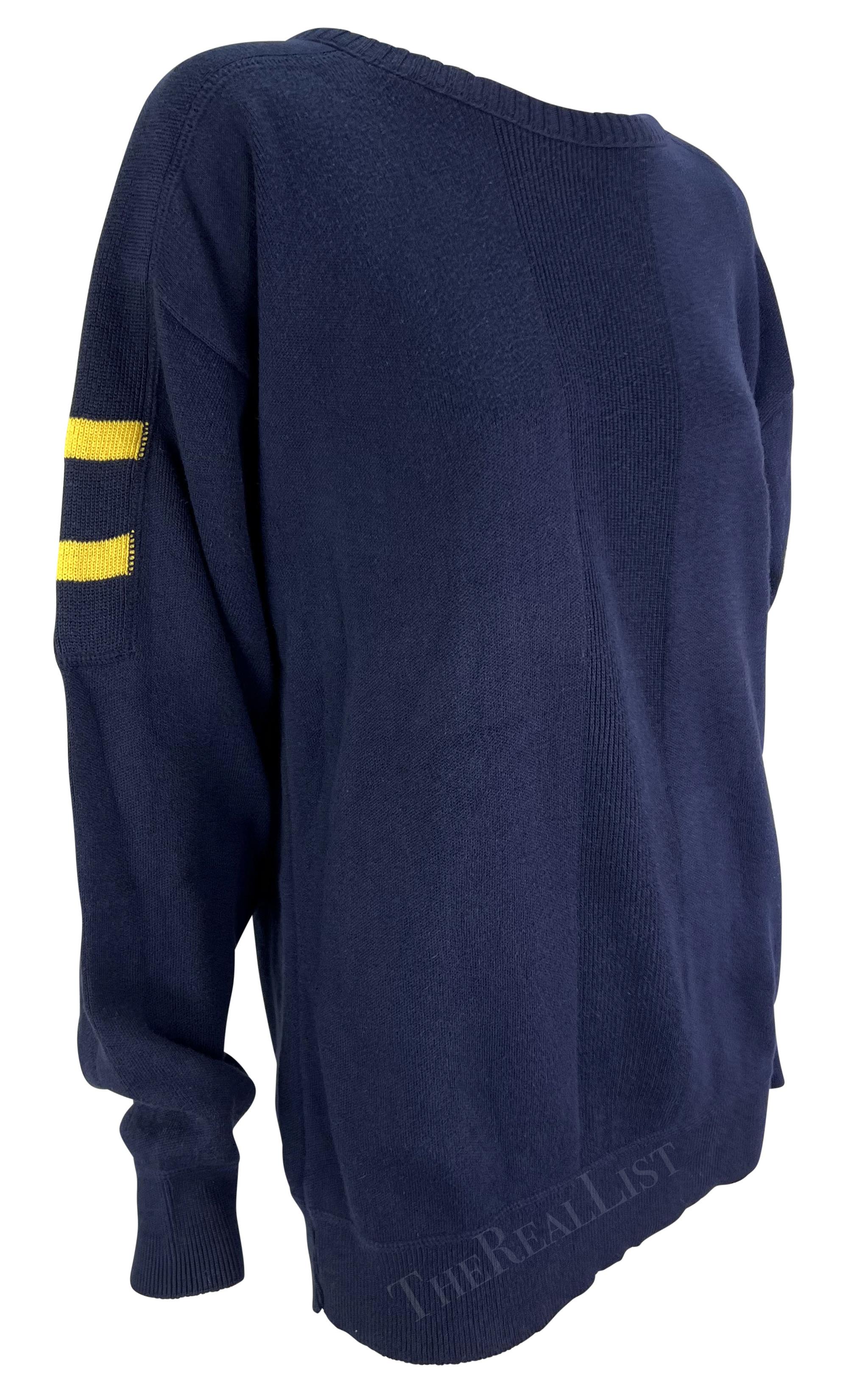 1980s Christian Dior Navy Knit Crew Neck Nautical Logo Oversized Mens Sweater  3