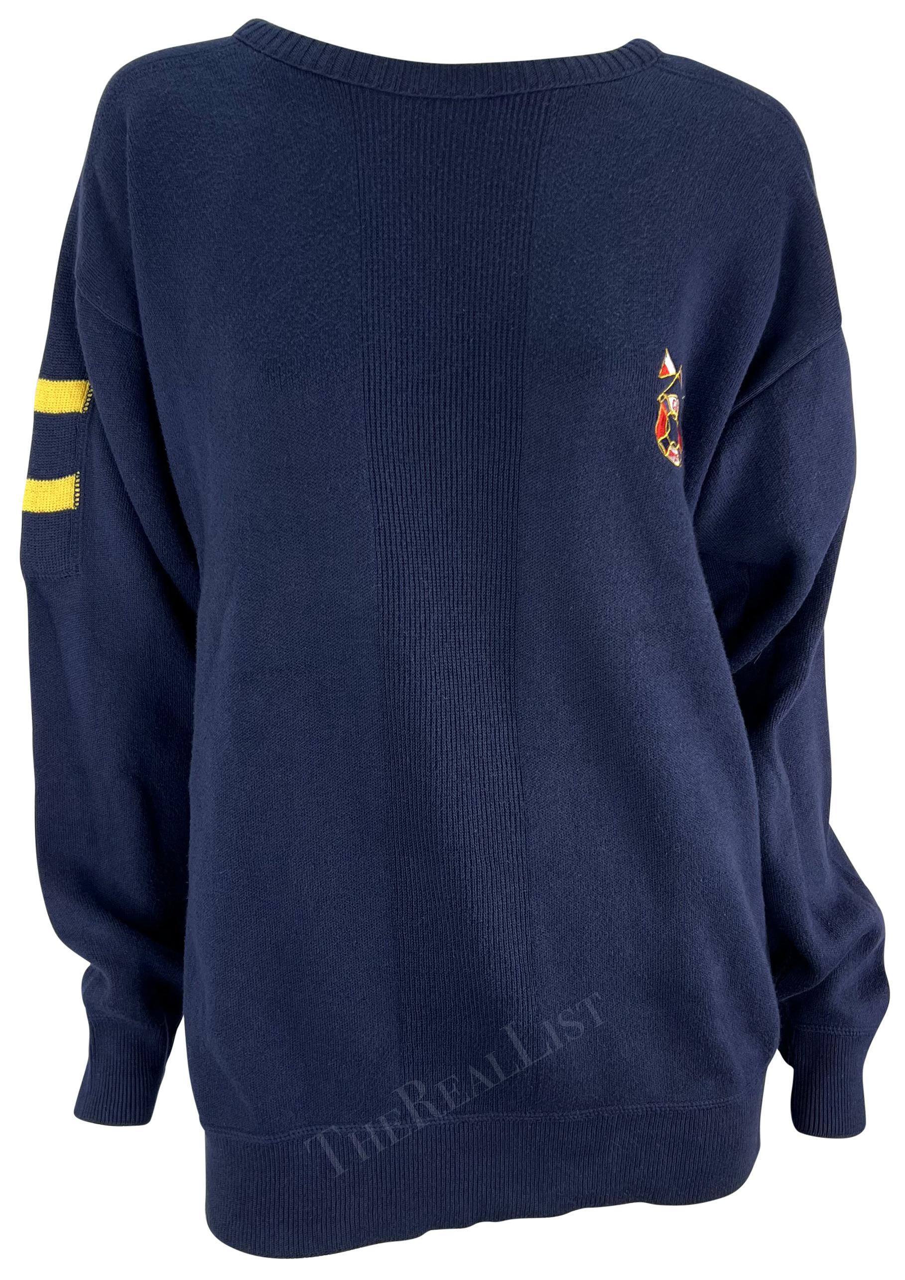 1980s Christian Dior Navy Knit Crew Neck Nautical Logo Oversized Mens Sweater  4
