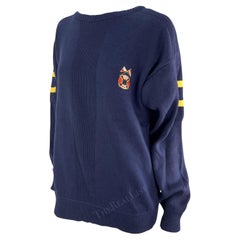 Vintage 1980s Christian Dior Navy Knit Crew Neck Nautical Logo Oversized Mens Sweater 