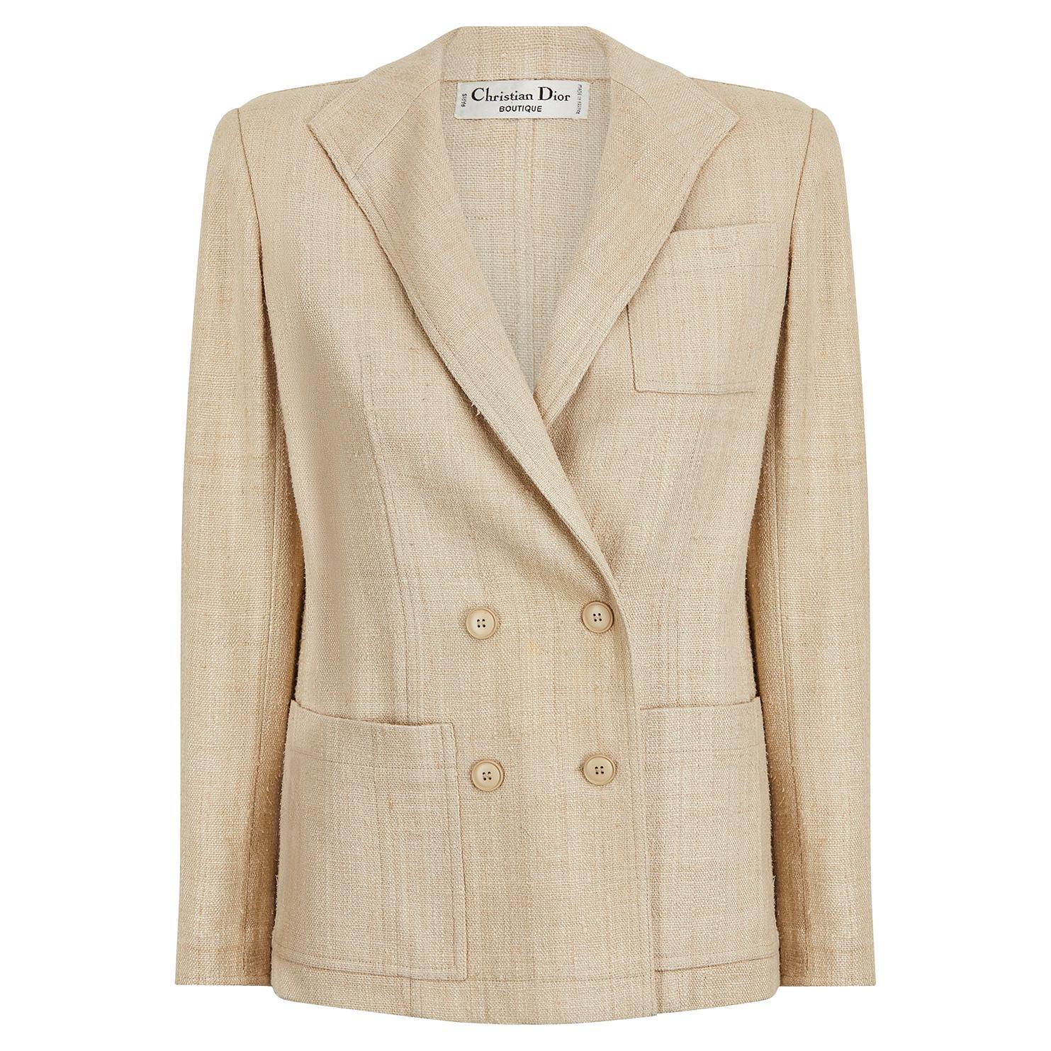 1980s Christian Dior Oatmeal Linen Double Breasted Jacket