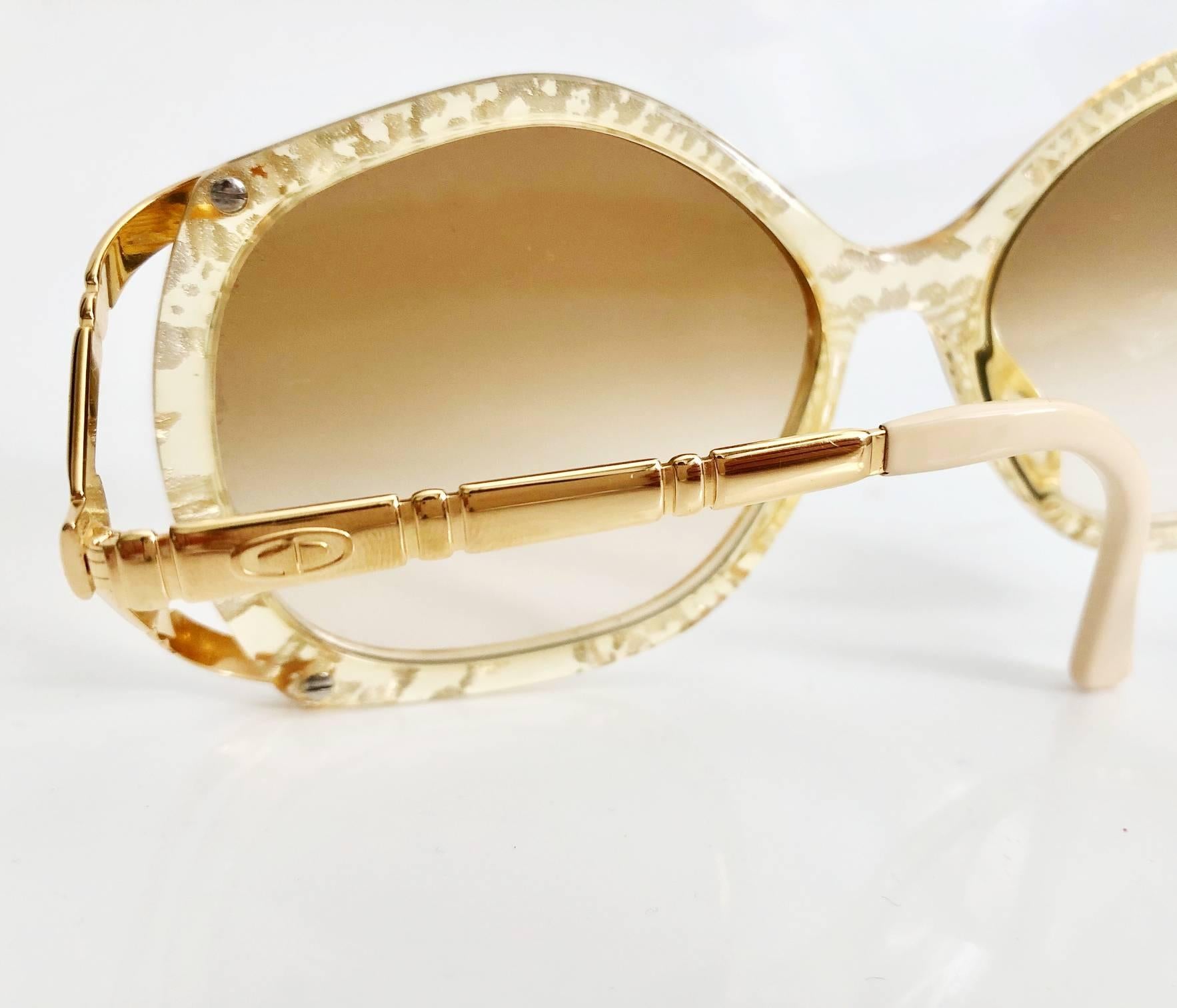 1980s Christian Dior Oversized Gold Frame Sunglasses  1