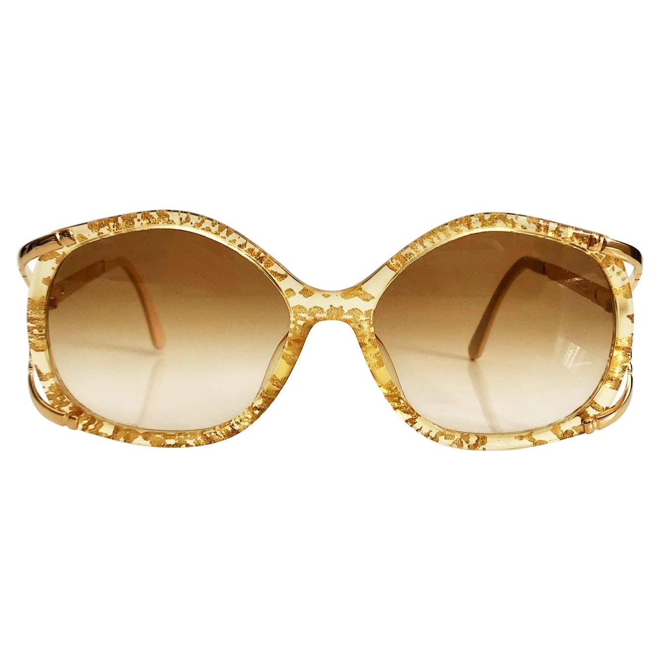 1980s Christian Dior Oversized Gold Frame Sunglasses 