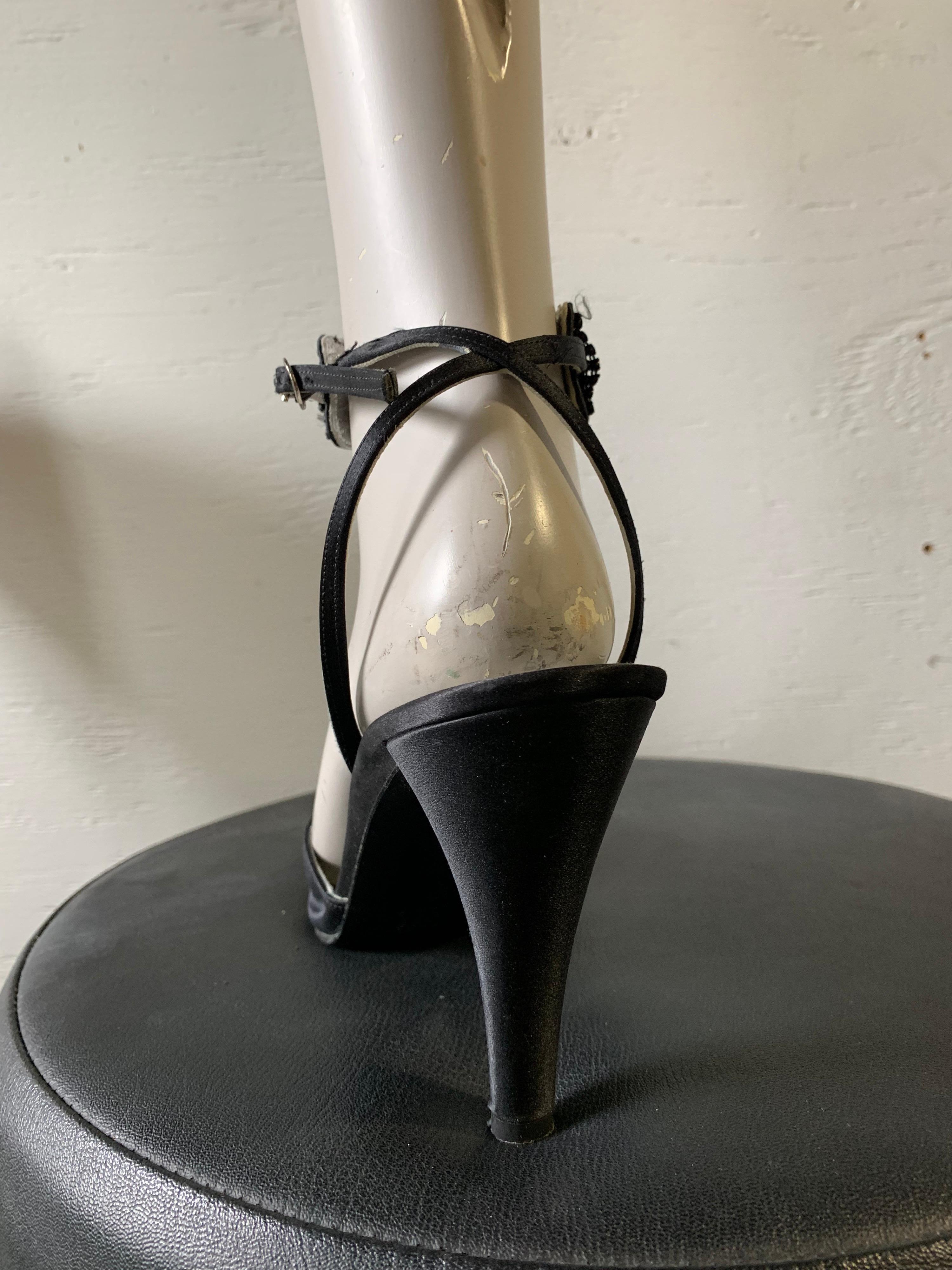 Women's 1980s Christian Dior Peau De Soie Ankle-Strap Open-Toe Pumps W/ Rhinestone Trim For Sale