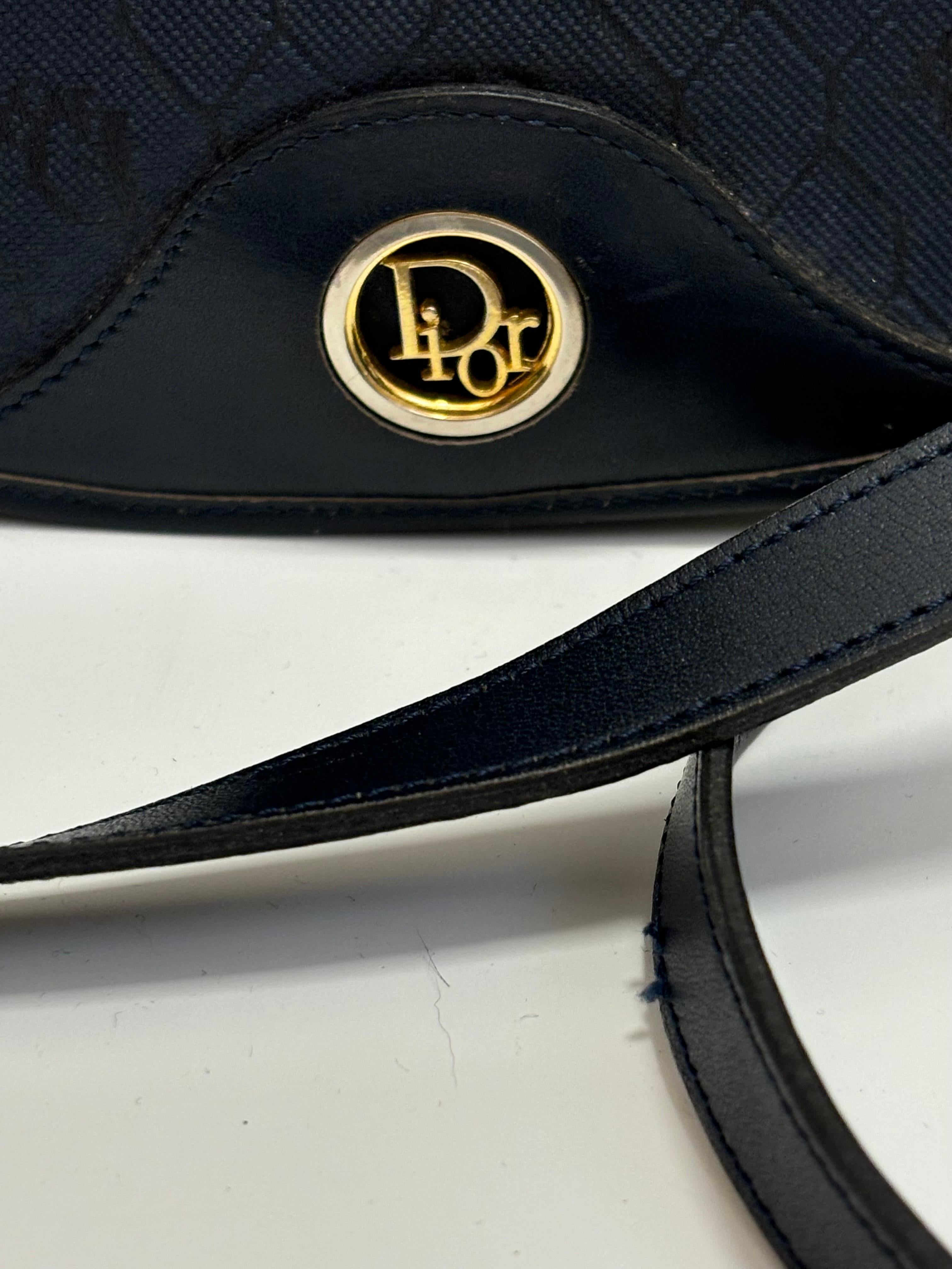 Black 1980s Christian Dior Rare Honeycomb B  Canvas and Leather Saddle Crossbody Bag