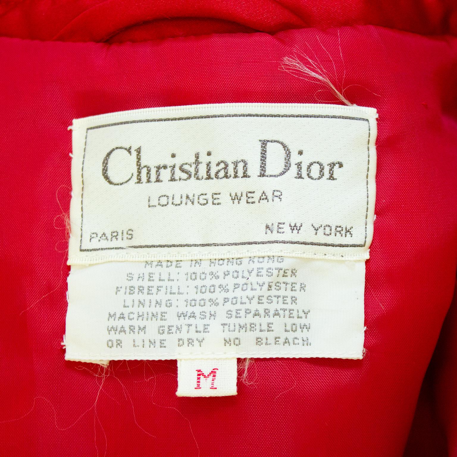 Women's 1980s Christian Dior Red Quilted Lounge Robe