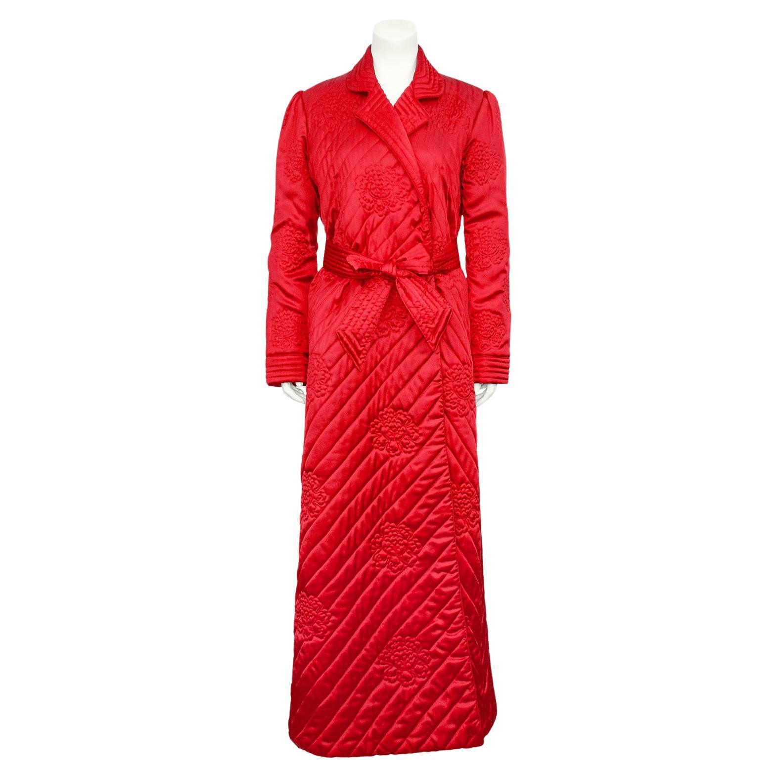 1980s Christian Dior Red Quilted Lounge Robe