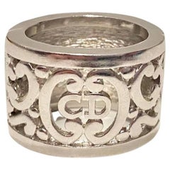 Christian Dior - Écharpe des années 1980 - Bague en métal rhodié à motif Art nouveau 