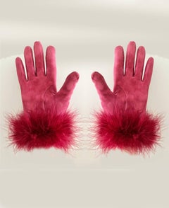 1980s Christian Dior Pink Suede Feather Gloves