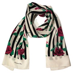 1980s Christian Dior Stripe and Floral Silk Scarf