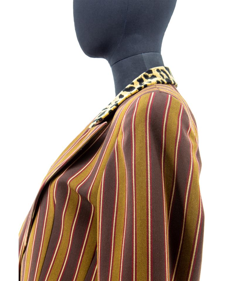 1980s Christian Dior Striped Blazer with Leopard Collar In Good Condition For Sale In London, GB