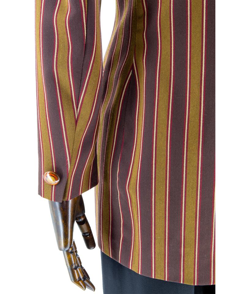 Women's 1980s Christian Dior Striped Blazer with Leopard Collar For Sale