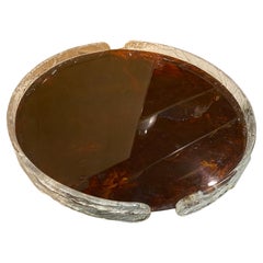 1980s Christian Dior Style Fake Tortoise Lucite Italian Round Tray